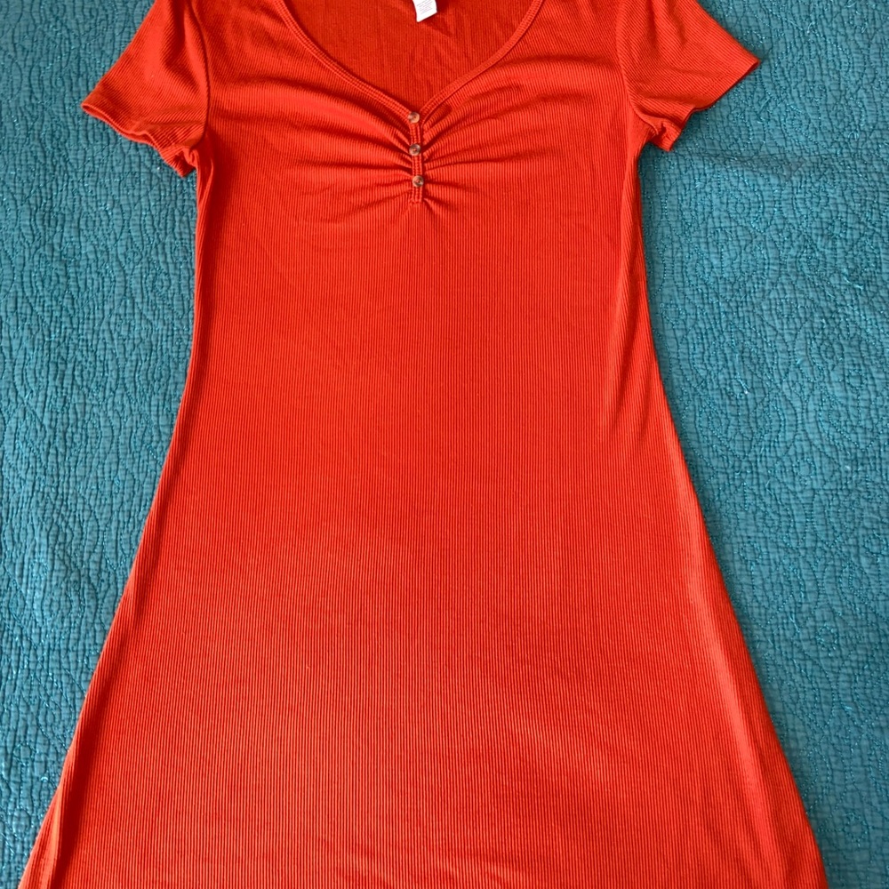 ARIZONA V-Neck Short Sleeve Orange Dress